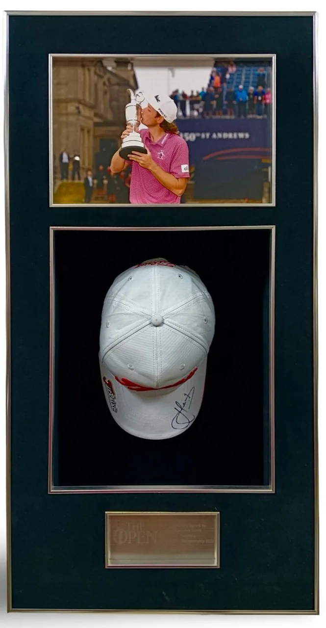 Cameron Smith — signed cap, The Open 2022 — memorabilia bertanda tangan asli dalam bingkai