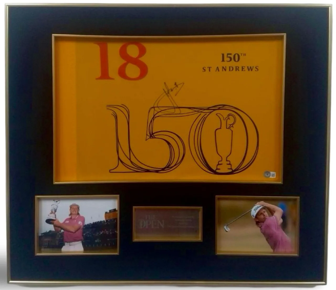 Cameron Smith — signed The Open 150th St Andrews flag — memorabilia bertanda tangan asli dalam bingkai