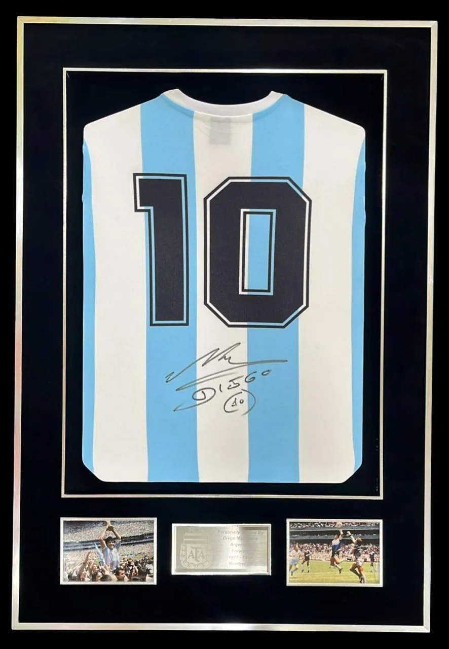 Diego Maradona — signed Argentina shirt — authentic signed memorabilia, framed