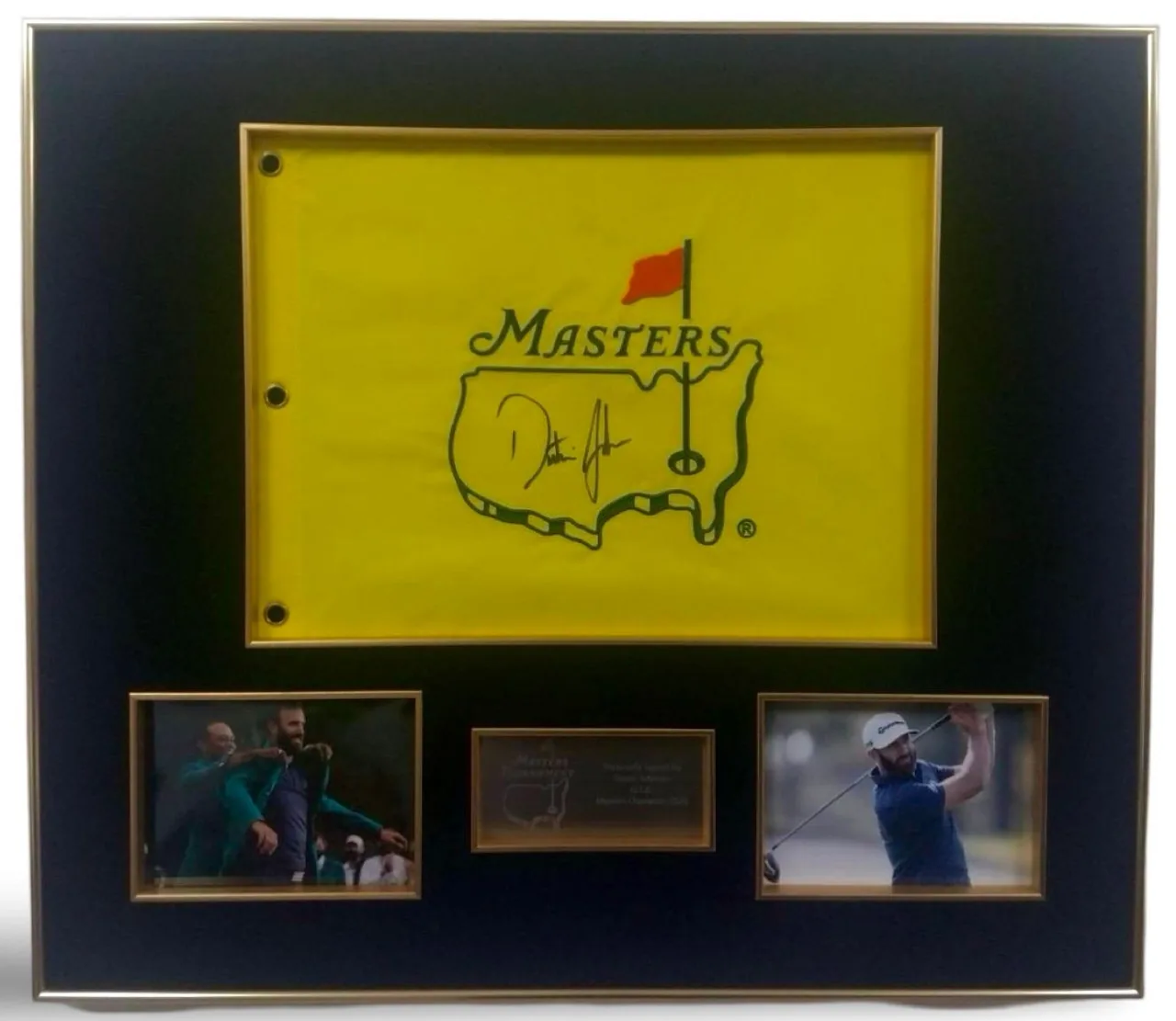 Dustin Johnson — signed Masters flag — authentic signed memorabilia, framed
