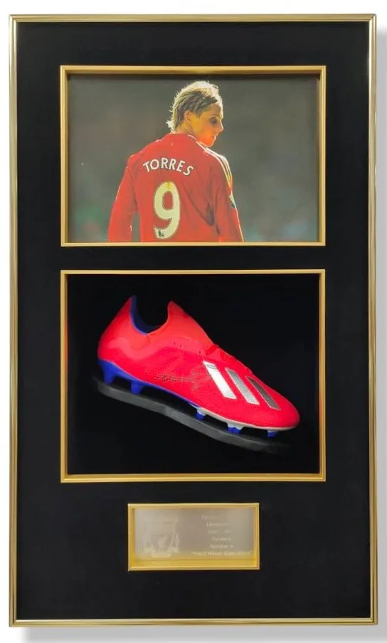 Fernando Torres — signed boot — memorabilia bertanda tangan asli dalam bingkai