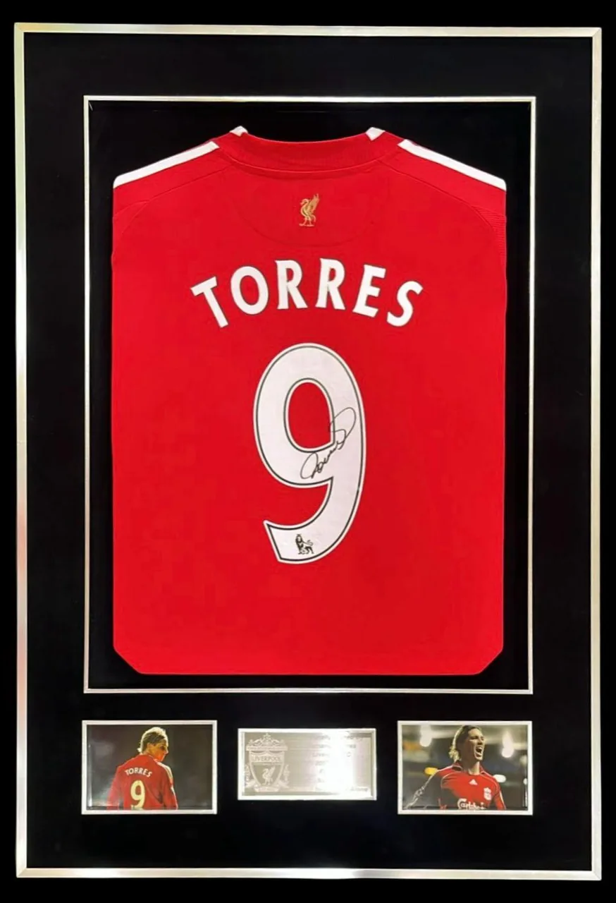 Fernando Torres — signed Liverpool shirt (silver frame) — memorabilia bertanda tangan asli dalam bingkai