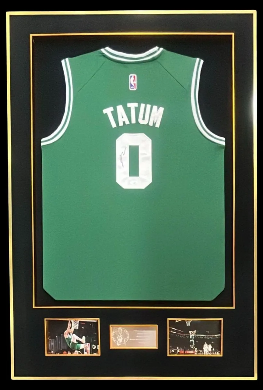 Jayson Tatum — signed Boston Celtics jersey (gold frame) — authentic signed memorabilia, framed