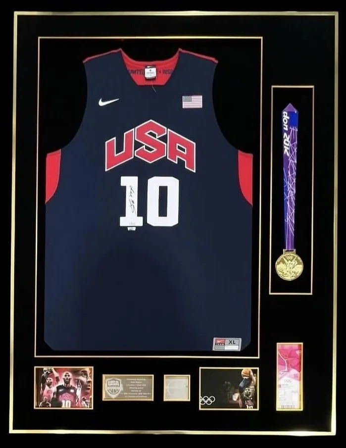 Kobe Bryant — signed Team USA jersey with London 2012 gold medal — authentic signed memorabilia, framed
