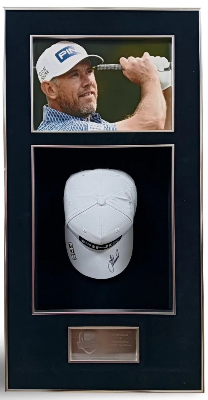 Lee Westwood — signed cap — authentic signed memorabilia, framed