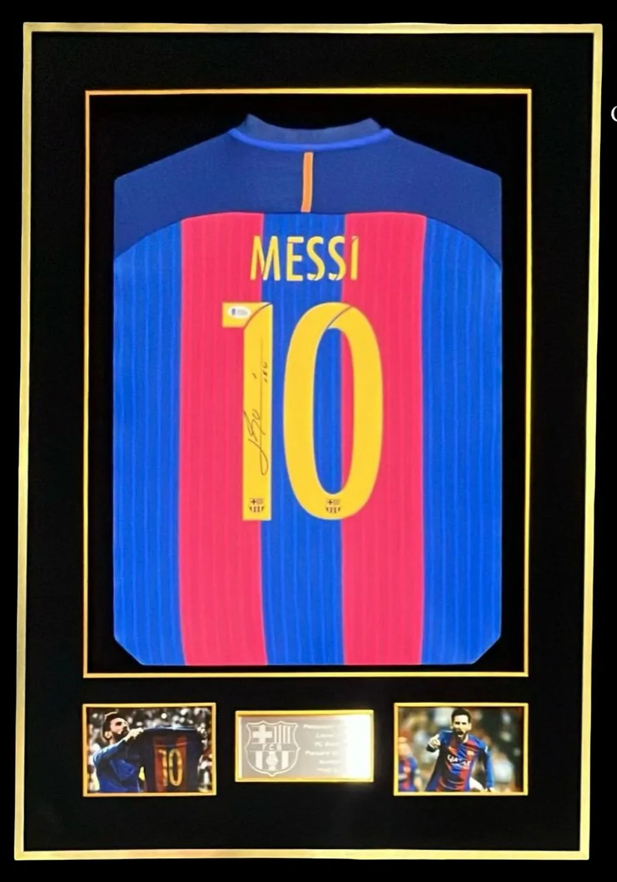 Lionel Messi — signed Barcelona shirt — authentic signed memorabilia, framed