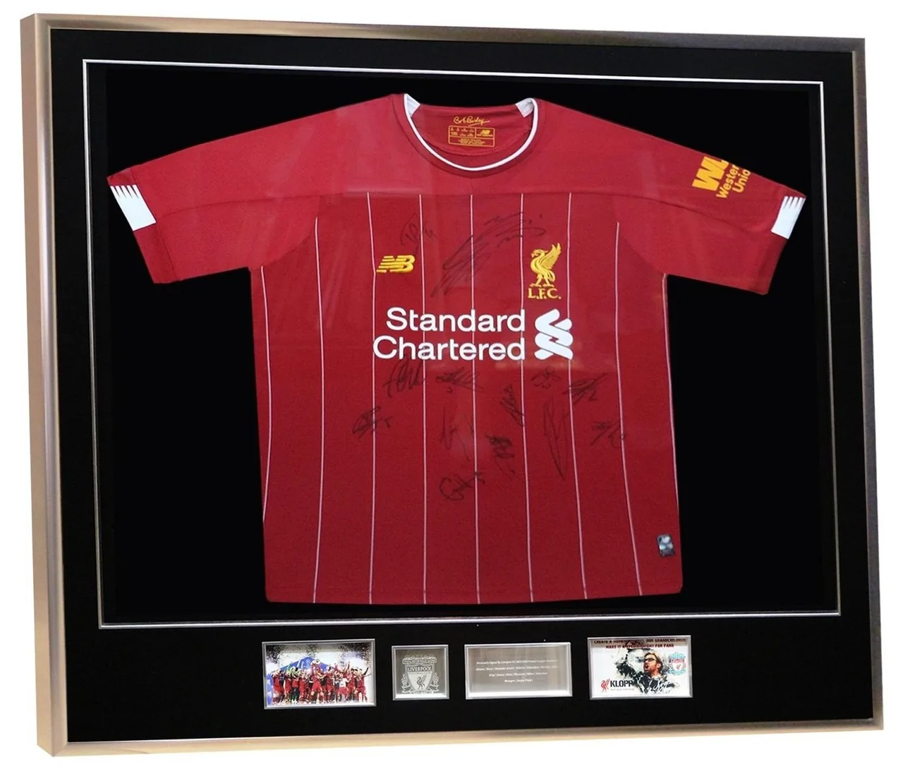 Liverpool 2019/20 — squad-signed shirt with medal — ของสะสมพร้อมลายเซ็นของแท้ในกรอบ