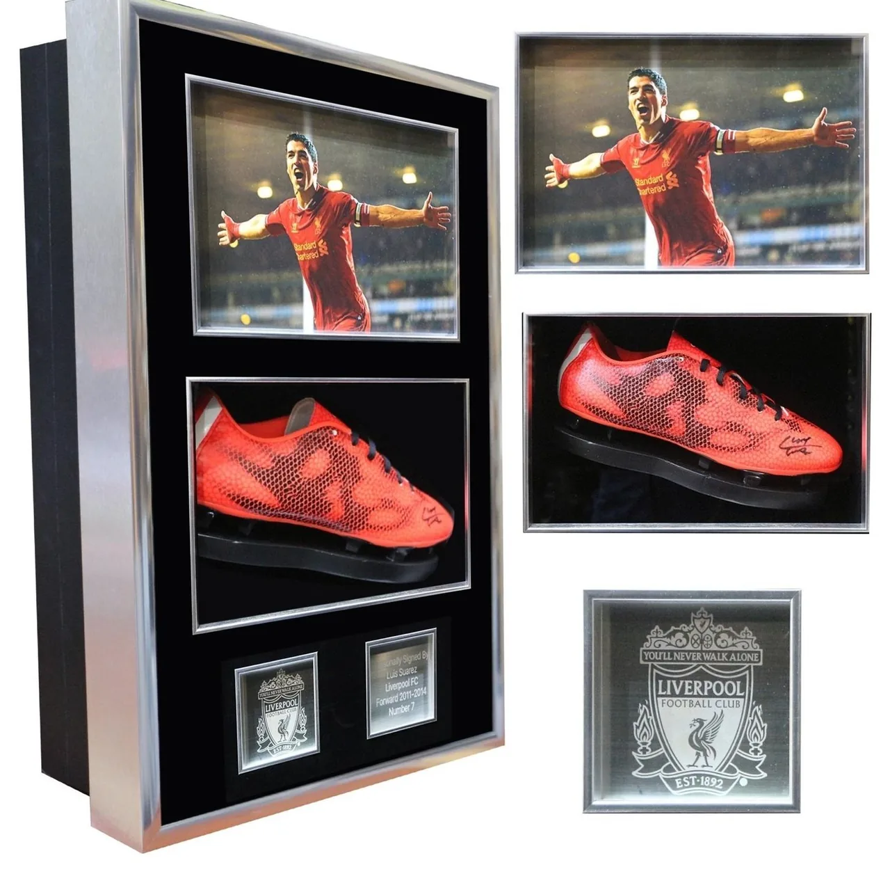 Luis Suárez — signed Liverpool boot — ของสะสมพร้อมลายเซ็นของแท้ในกรอบ