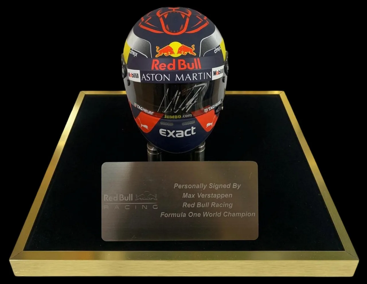 Max Verstappen — signed Red Bull Racing Aston Martin helmet — authentic signed memorabilia, framed
