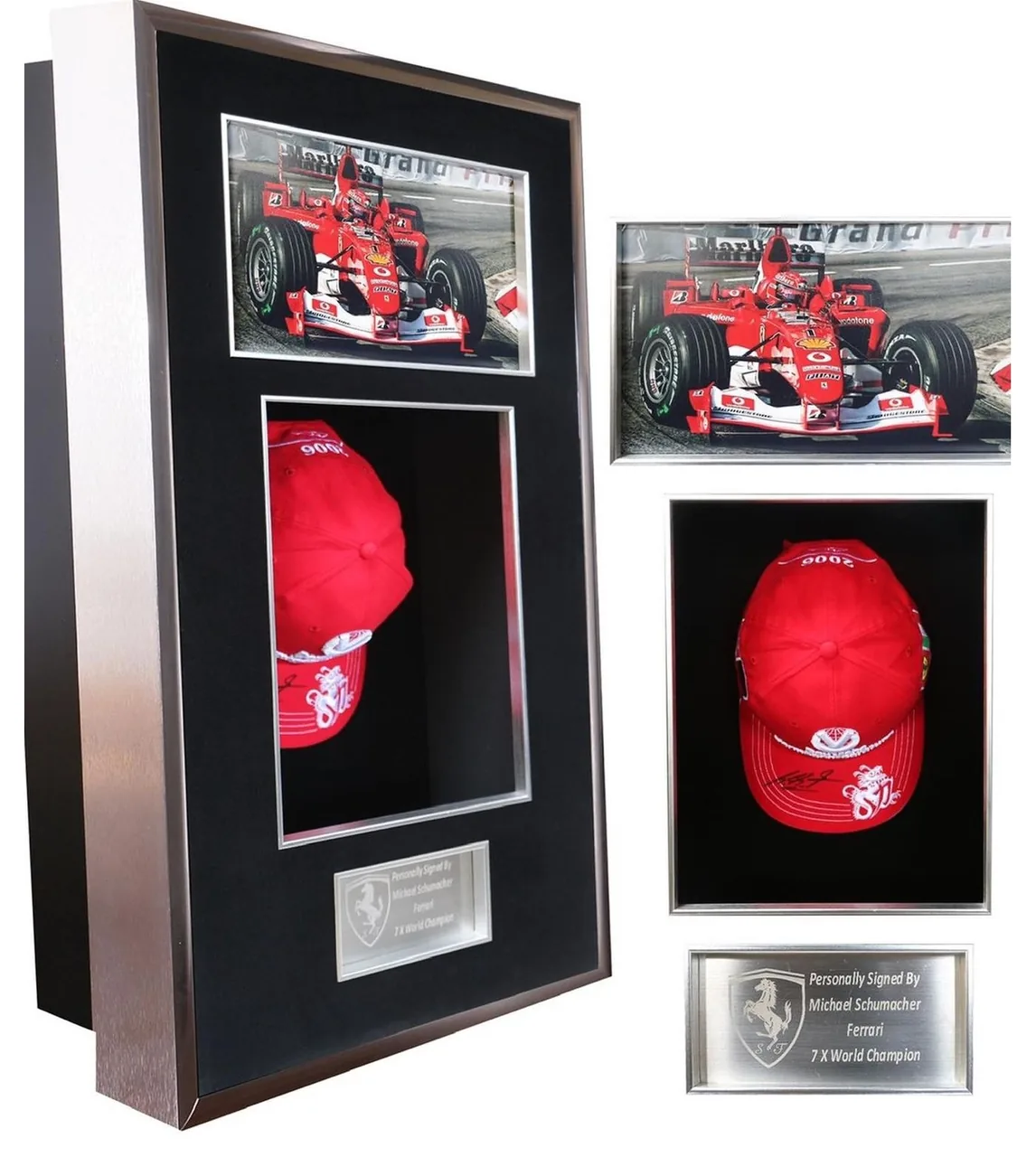 Michael Schumacher — signed Ferrari cap — authentic signed memorabilia, framed