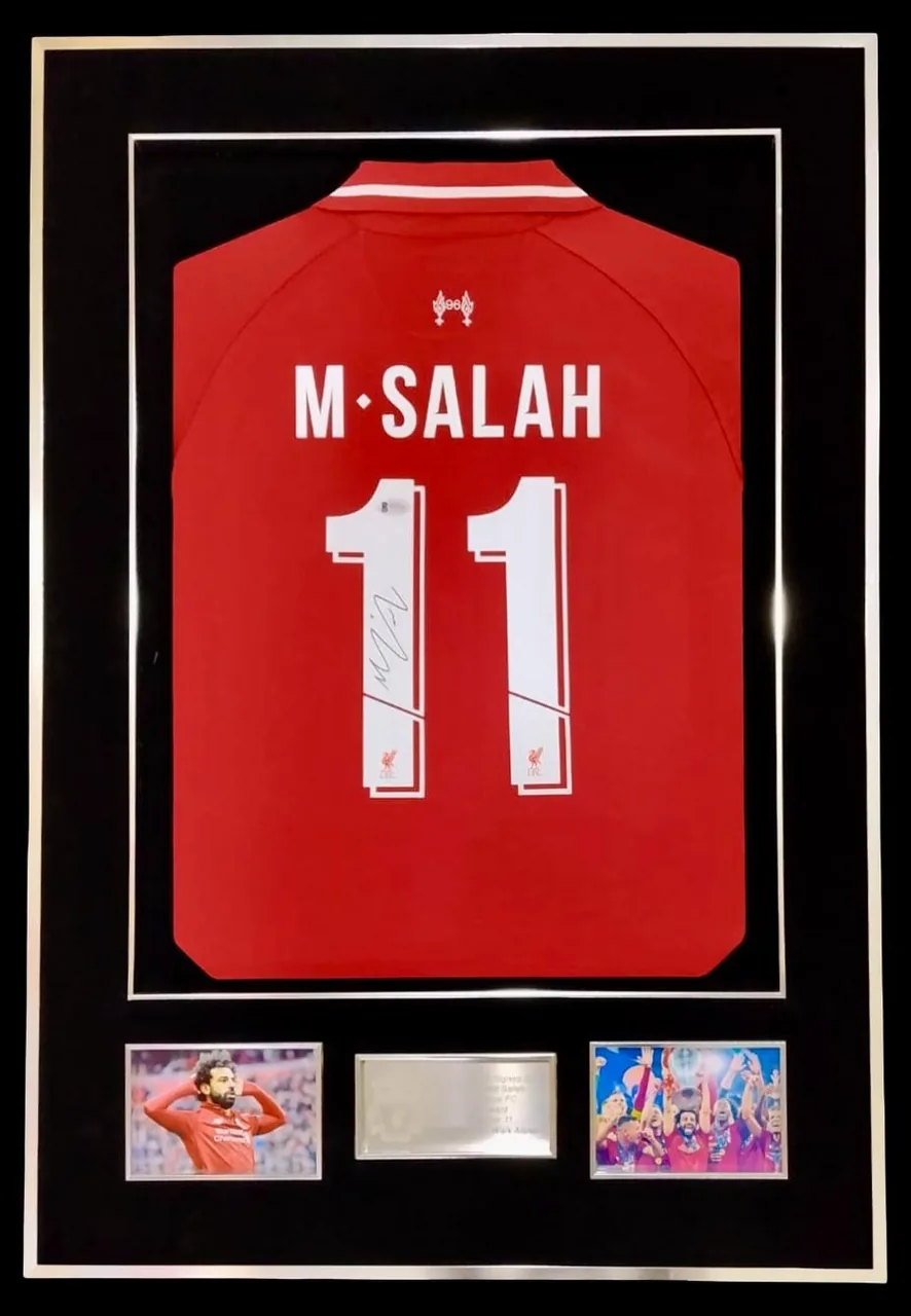 Mohamed Salah — signed Liverpool shirt — authentic signed memorabilia, framed