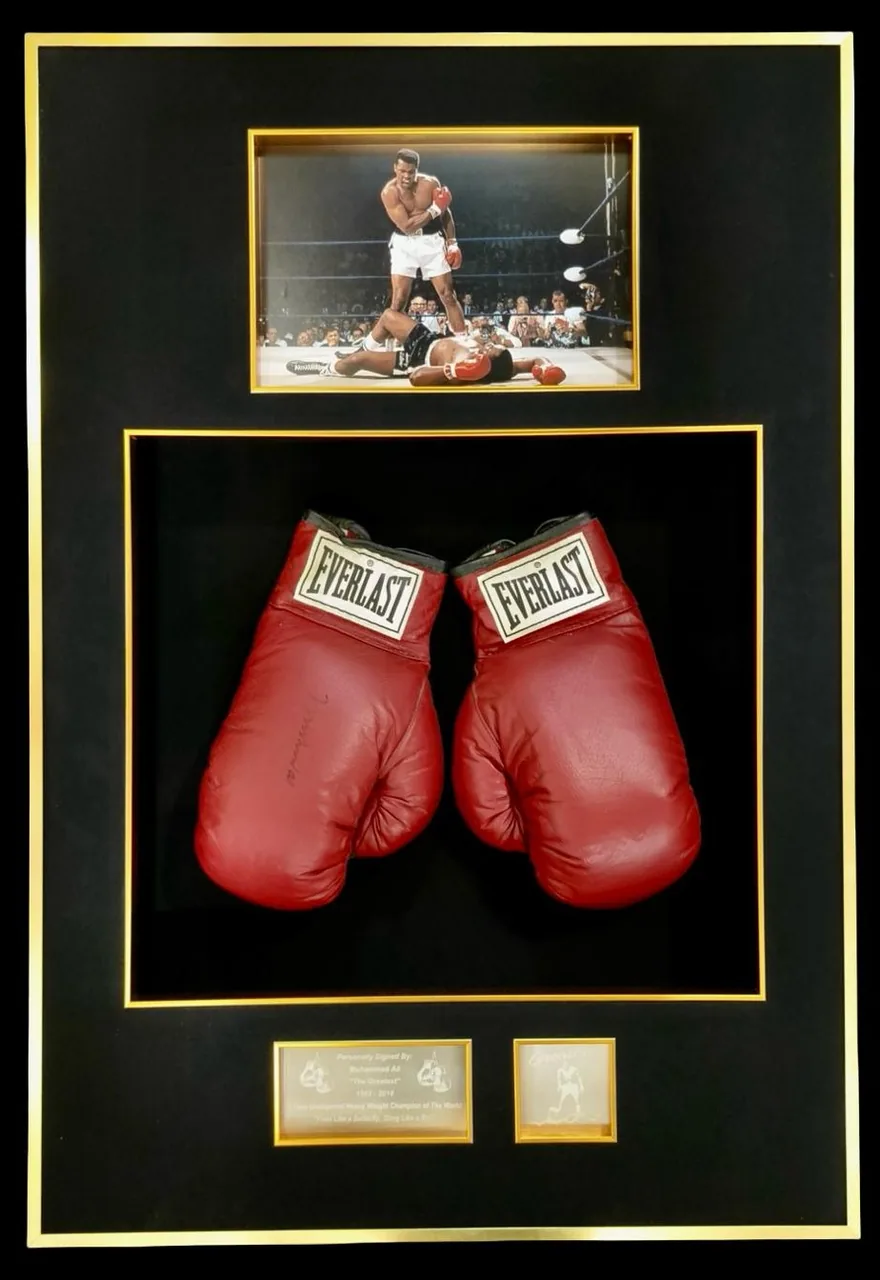 Muhammad Ali — signed Everlast gloves — authentic signed memorabilia, framed