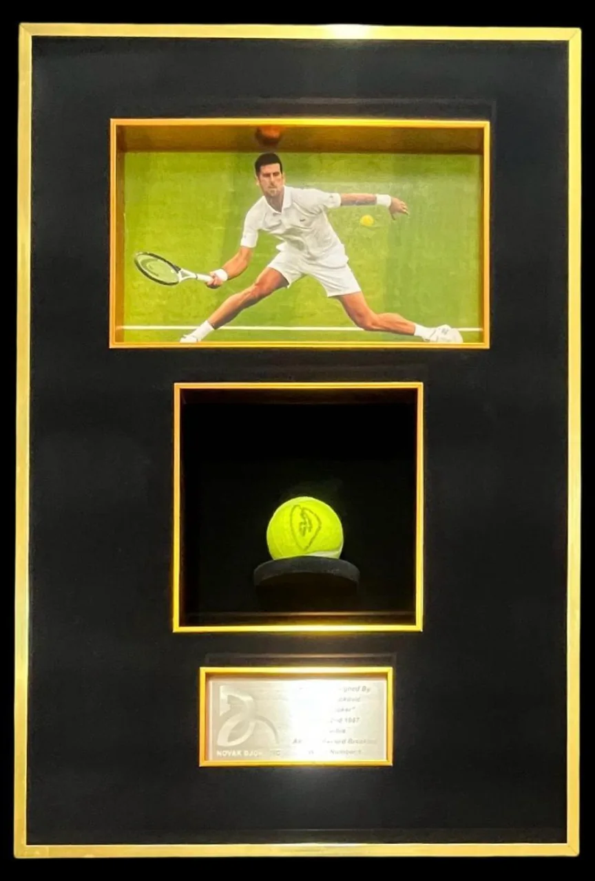 Novak Djokovic — signed tennis ball — authentic signed memorabilia, framed