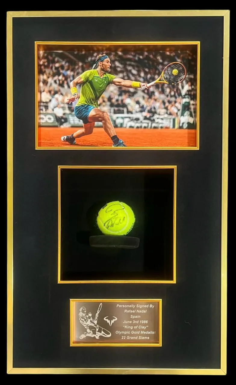 Rafael Nadal — signed tennis ball — authentic signed memorabilia, framed