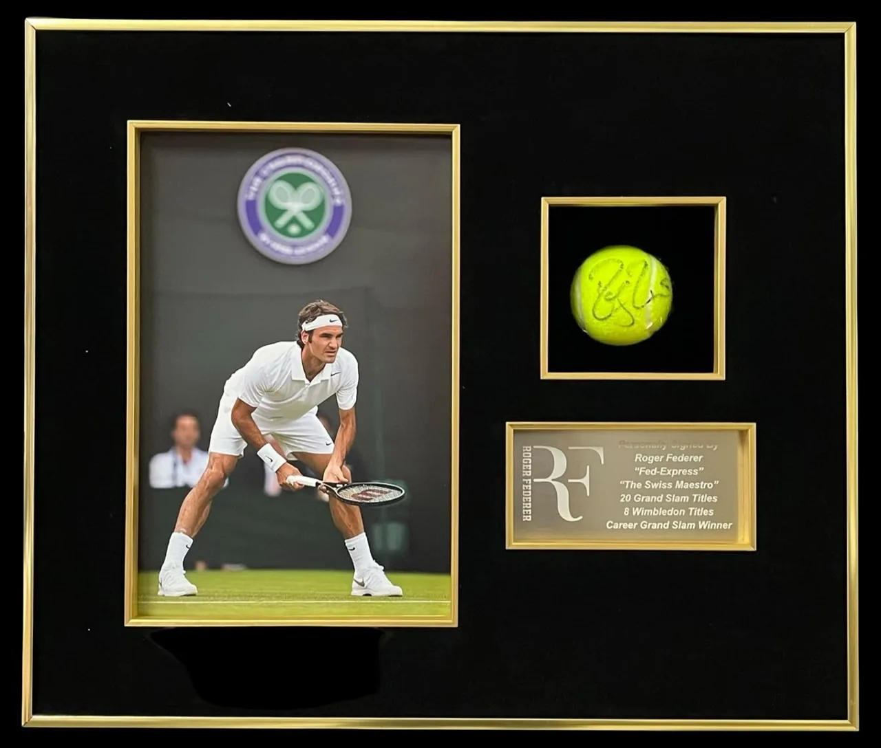 Roger Federer — signed Wimbledon tennis ball — authentic signed memorabilia, framed
