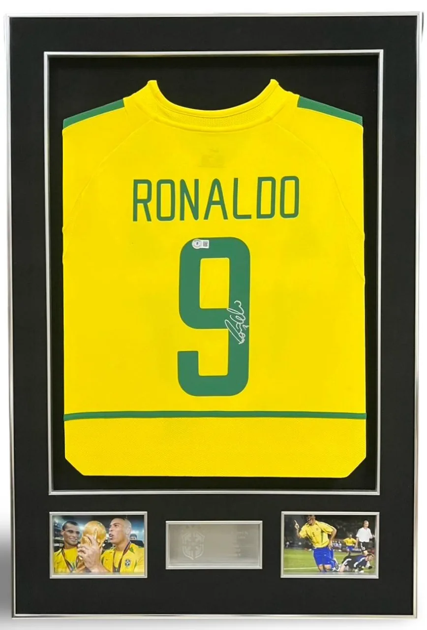 Ronaldo R9 — signed Brazil 2002 shirt — authentic signed memorabilia, framed