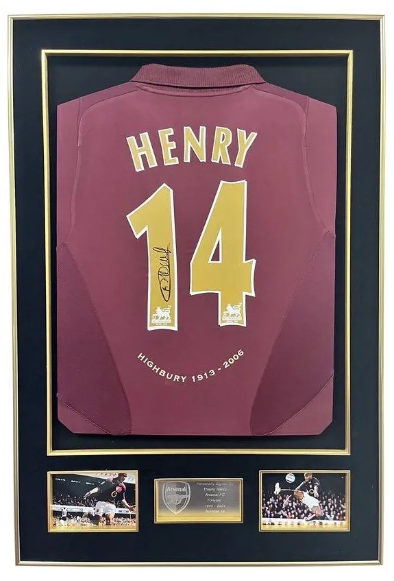 Thierry Henry — signed Arsenal Highbury shirt (black mount, gold frame) — authentic signed memorabilia, framed